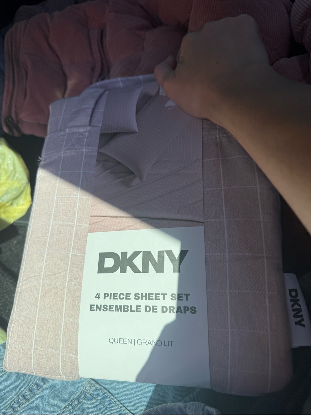 DKNY Blush Pink Grid 4-Piece Sheet Set